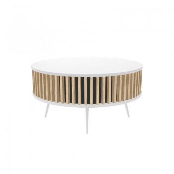 Table RONDA 90 white, slatted oak