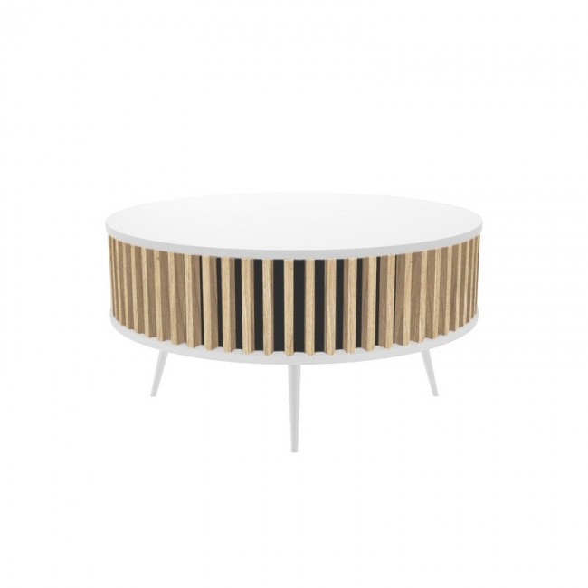 Table RONDA 90 white, slatted oak