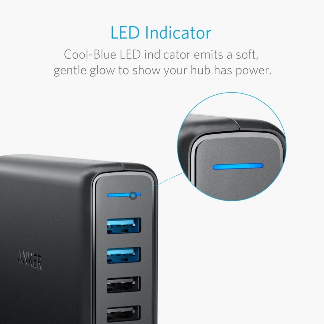Anker PowerPort Speed 5, 63W 5 Port USB Charger, Power Adapters with Quick Charge 3.0
