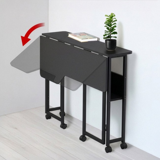 Maclean Folding Desk/Table, Black, Mobile, 100x73 cm, max. 50 kg, Angled, L-Shaped, MC-126 L/B