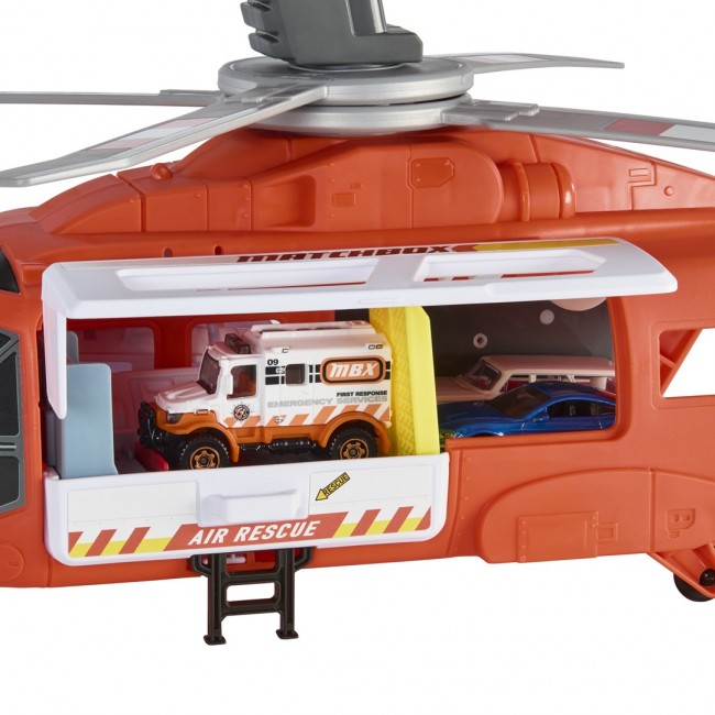 Matchbox Action Drivers Rescue Helicopter,16-In Large-Scale Helicopter with 1:64 Scale Die-Cast Toy Ambulance