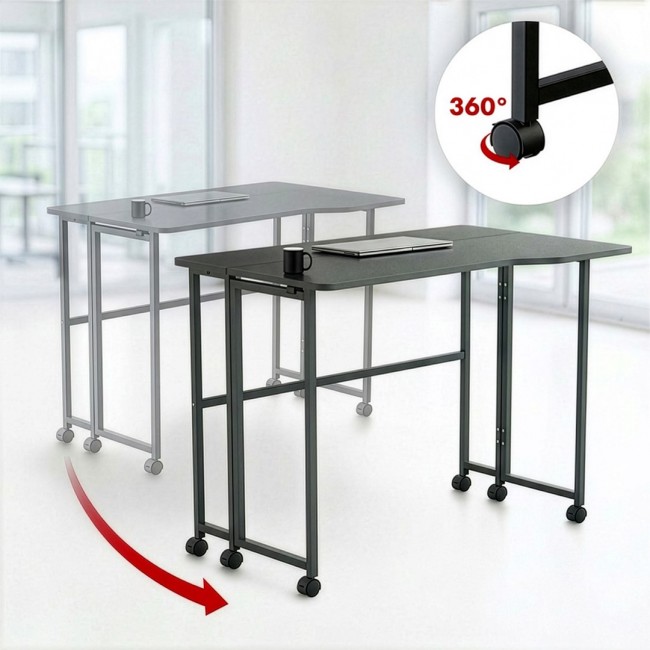 Maclean Folding Desk, Black, Mobile, 100x65 cm, max. 50 kg, Corner, L-Shaped, MC-1250 L/B