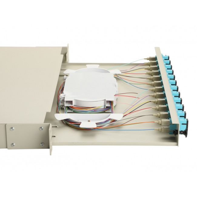 Equip 12-Port Fiber Optic Splice Box, SC Duplex, OM3, 1U, Equipped, Grey