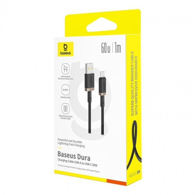 Baseus Dura USB Type A to Type C 60 W fast charging cable 1 m Black, Gold Baseus Dura USB Type A to Type C 60 W fast charging cable 1 m Black, Gold