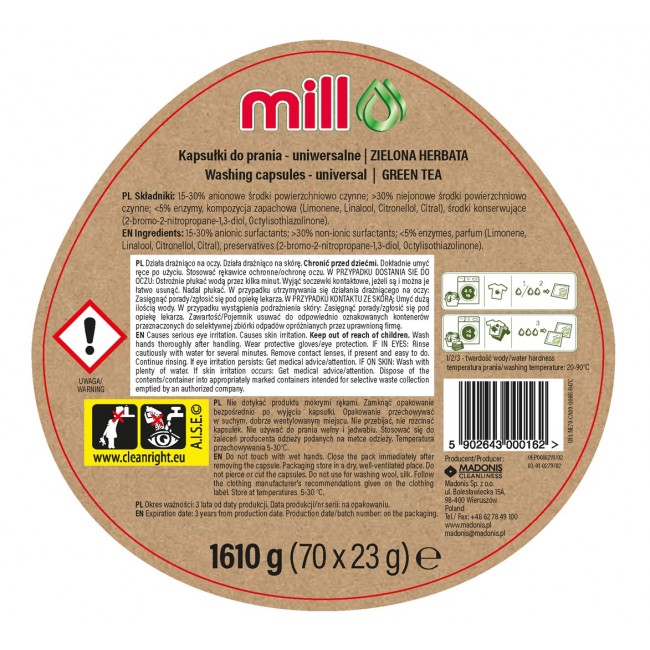 MILL ECO 2k universal 2-in-1 green tea laundry capsules, 70 capsules (bulk pack of 4) MILL ECO 2k universal 2-in-1 green tea laundry capsules, 70 capsules (bulk pack of 4)