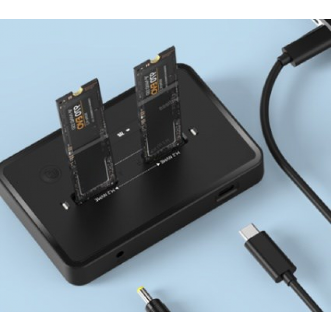 Gembird DD2-U3M2 Desktop dual drive USB Type-C M.2 NVME (and SATA) SSD docking station, black