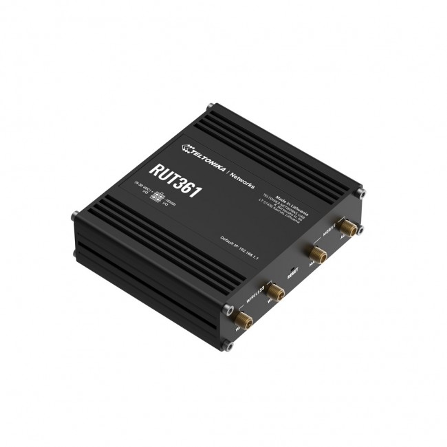 Teltonika Industrial 4G LTE router RUT361 Cat 6 LTE, WiFi 4, 2x RJ45 100Mb/s, IP30 Teltonika Industrial 4G LTE router RUT361 Cat 6 LTE, WiFi 4, 2x RJ45 100Mb/s, IP30