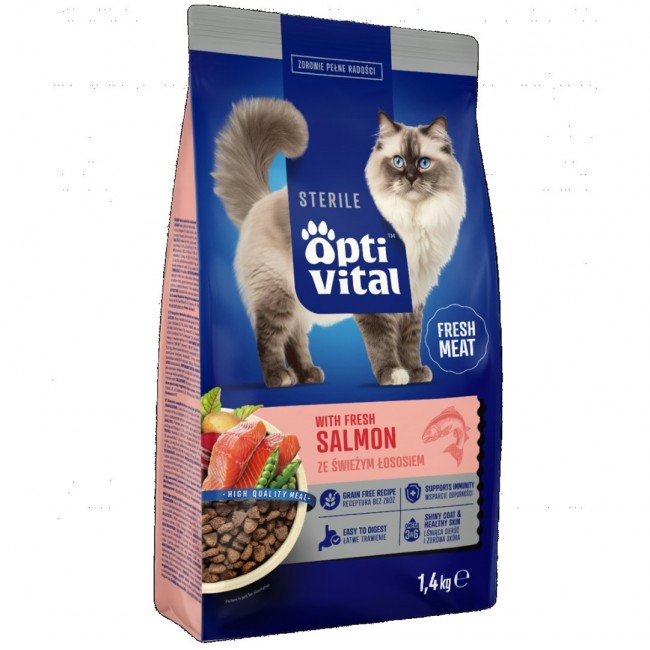 OPTIVITAL Sterile With fresh salmon - dry cat food - 1,4kg