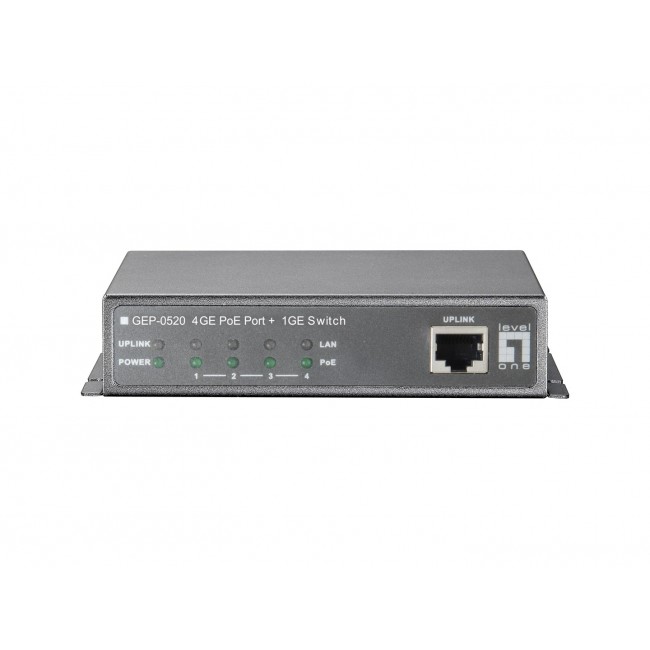 LevelOne 5-Port Gigabit PoE Switch, 61.6W, 802.3af PoE, 4 PoE Outputs, power adapter included