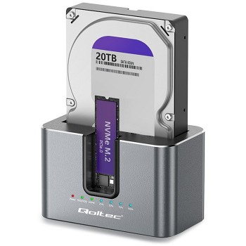 Qoltec 52631 HDD SSD doscking station | SATA | M.2 NVMe | cloning | USB-C | 10Gb/s | 28TB