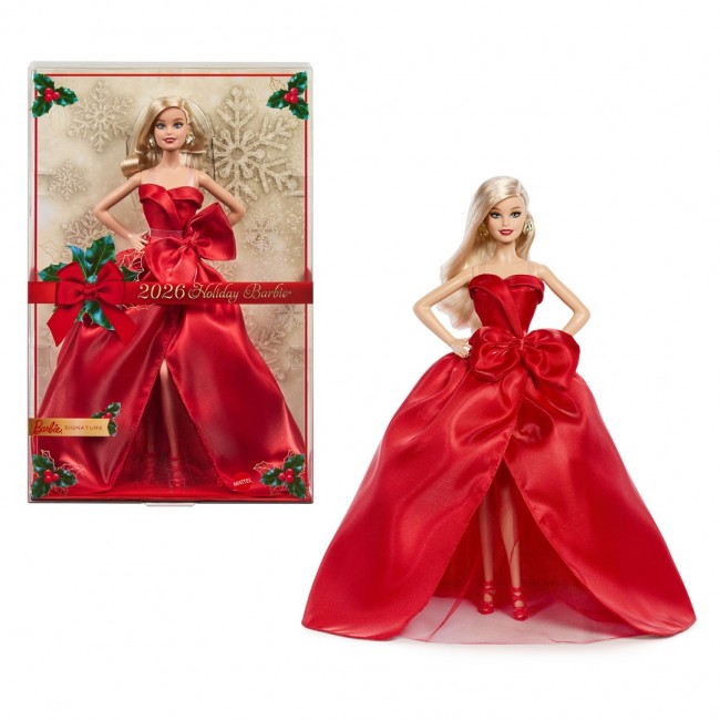 Barbie Signature 2026 Holiday Fashion Doll, Seasonal Collector, Blonde with Red Gown with Bow Detail