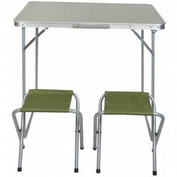 Enero folding camping hiking table 80 x 60 x 70 cm + two chairs green