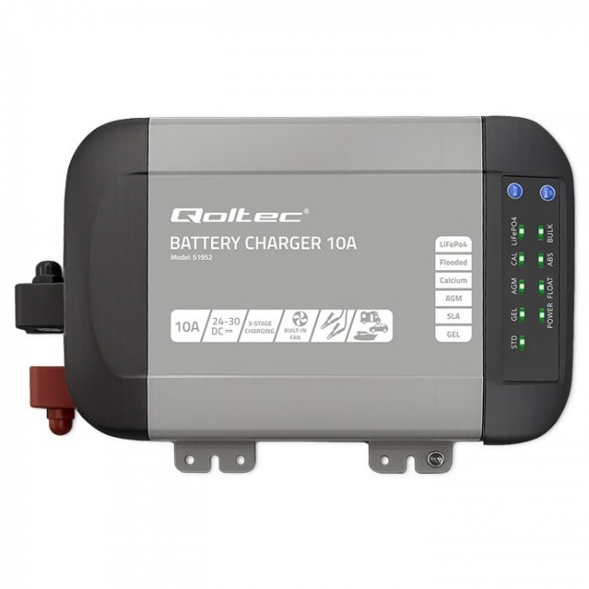 Qoltec Smart Monolith Battery Charger for LiFePO4 AGM GEL SLA batteries | 10A | 24V