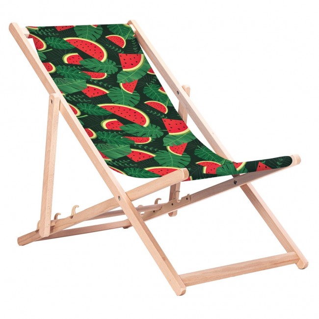GreenBlue GB183 Classic Beech Deck Chair with Watermelon Print GreenBlue GB183 Classic Beech Deck Chair with Watermelon Print