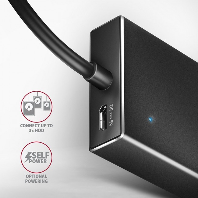 Axagon HUE-F7A 7x USB 3.2 Gen 1 ALU FLAT hub micro power IN 1m USB-A USB 3.2 Gen 1 (3.1 Gen 1) Type-A 5000 Mbit/s Black