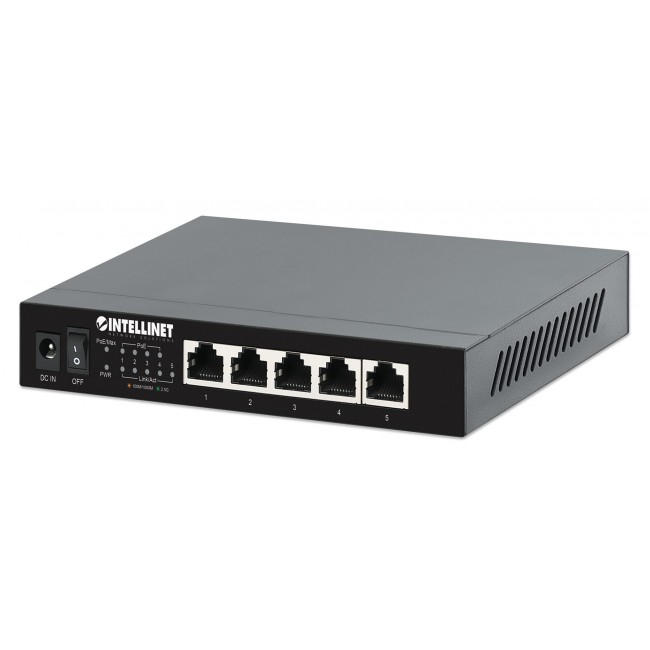 Intellinet 5-Port 2.5G Ethernet PoE+ Switch Four PSE PoE+ Ports, 10/100/1000/2500 Mbps on all Ports, 55 W PoE Power Budget, Unmanaged, Desktop Format, Wall-mount Option Intellinet 5-Port 2.5G Ethernet PoE+ Switch Four PSE PoE+ Ports, 10/100/1000/2500 Mbps on all Ports, 55 W PoE Power Budget, Unmanaged, Desktop Format, Wall-mount Option