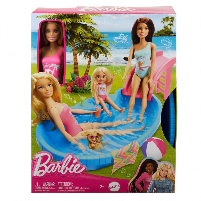 Barbie Doll and Pool Playset, Blonde with Pool, Slide, Towel and Drink Accessories Barbie Doll and Pool Playset, Blonde with Pool, Slide, Towel and Drink Accessories