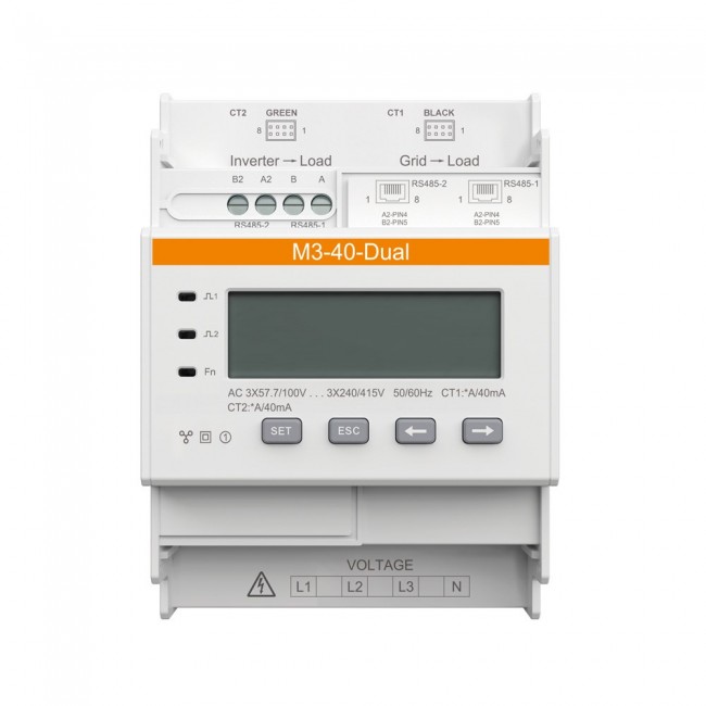 SOLAX // Licznik M3-40-Dual, zawiera podw jny komplet przek adnik w NCTK-16 100A/40mA. Umo liwia wykonanie dw ch punkt w pomiaru za pomocą 1 licznika
