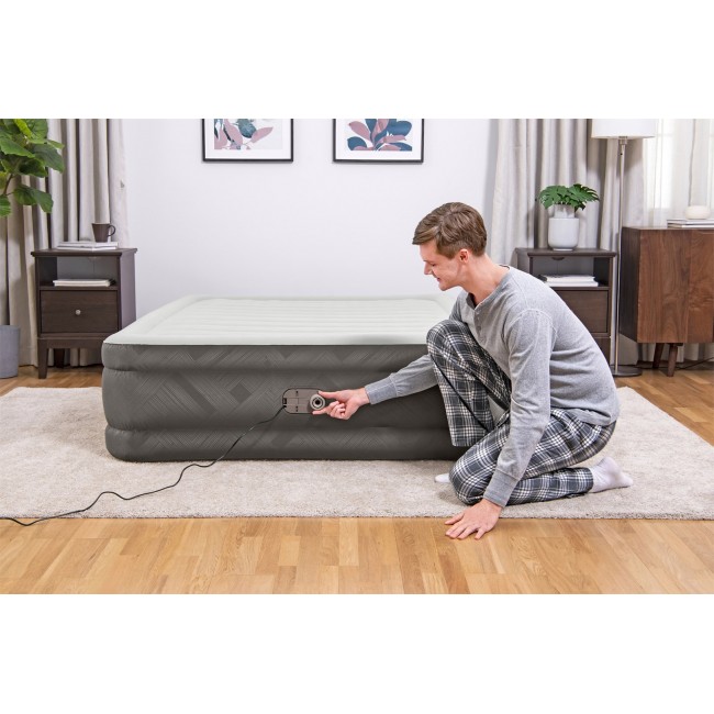 Bestway Fortech Air Mattress Queen with Built-in AC Pump and Antimicrobial Coating 2.03 m x 1.52 m x 46 cm
