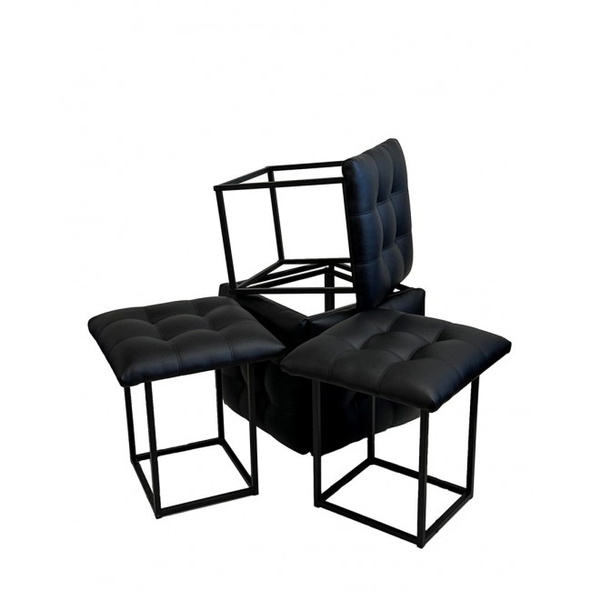 5-in-1 pouffe-transformer - 5 stools in 1 pouffe black eco leather