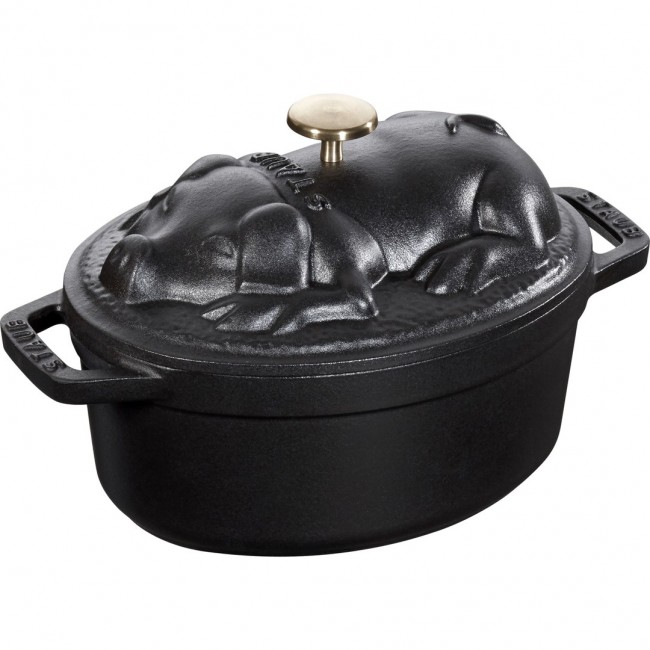 STAUB SPECIAL COCOTTE Cast iron pot oval pig 1 ltr, black STAUB SPECIAL COCOTTE Cast iron pot oval pig 1 ltr, black