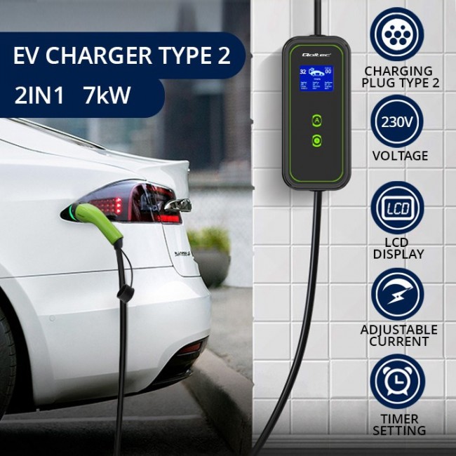 Qoltec Mobile EV Charger 2-in-1 Type2 | 7kW | 230V | CEE 5 PIN Qoltec Mobile EV Charger 2-in-1 Type2 | 7kW | 230V | CEE 5 PIN