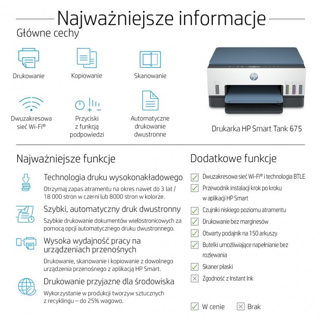 HP Smart Tank 675 All-in-One Thermal inkjet A4 4800 x 1200 DPI 12 ppm Wi-Fi HP Smart Tank 675 All-in-One Thermal inkjet A4 4800 x 1200 DPI 12 ppm Wi-Fi