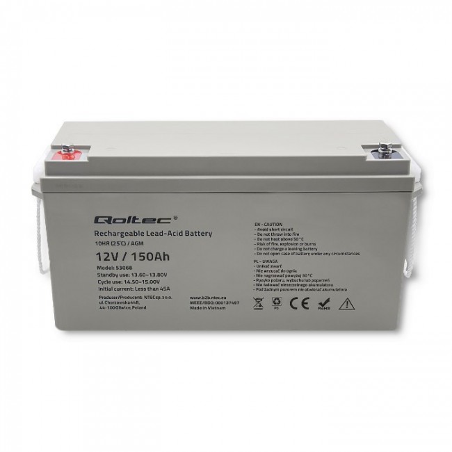 Qoltec 53068 AGM battery | 12V | 150Ah | max. 2250A Qoltec 53068 AGM battery | 12V | 150Ah | max. 2250A