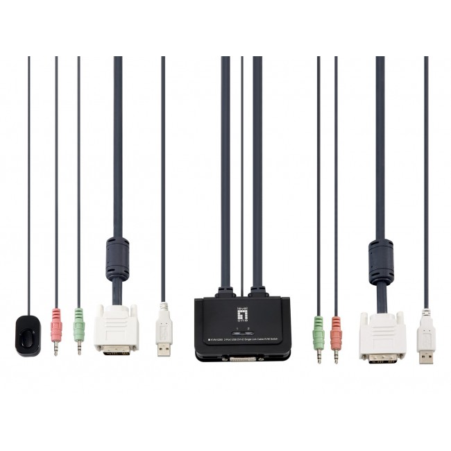 LevelOne 2-Port USB DVI-D Single Link Cable KVM Switch, audio support