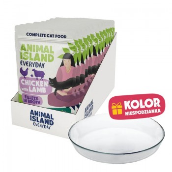 ANIMAL ISLAND Everyday Chicken with lamb in broth Box - wet cat food - 12x85g + free plate