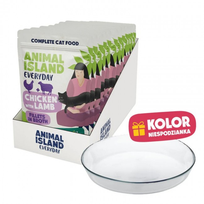 ANIMAL ISLAND Everyday Chicken with lamb in broth Box - wet cat food - 12x85g + free plate