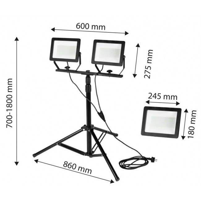 Double spotlight 2x100W SMD LED 2 x 8500lm on tripod 1.8m Double spotlight 2x100W SMD LED 2 x 8500lm on tripod 1.8m
