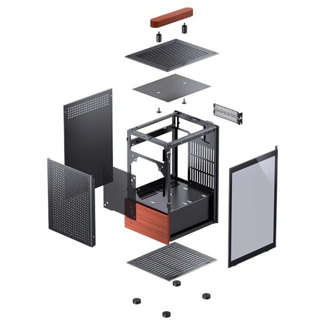 Jonsbo T6 PC Case, Mini-Tower, Mini-ITX, Tempered Glass, Wood, black