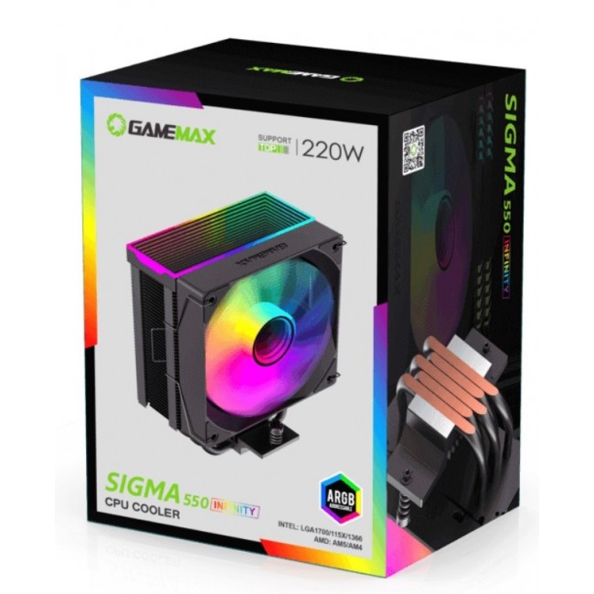 GameMax SIGMA 550 INFINITY BK computer cooling system Processor Air cooler 12 cm Black 1 pc(s)