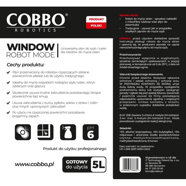 COBBO ROBOTIC WINDOW CLEANING LIQUID 5000ML WINDOW COBBO ROBOTIC WINDOW CLEANING LIQUID 5000ML WINDOW