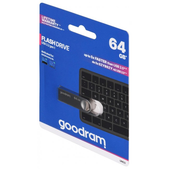 Goodram USB UNO3-0640S0R11 USB flash drive 64 GB USB Type-A 3.2 Gen 1 (3.1 Gen 1) Silver Goodram USB UNO3-0640S0R11 USB flash drive 64 GB USB Type-A 3.2 Gen 1 (3.1 Gen 1) Silver