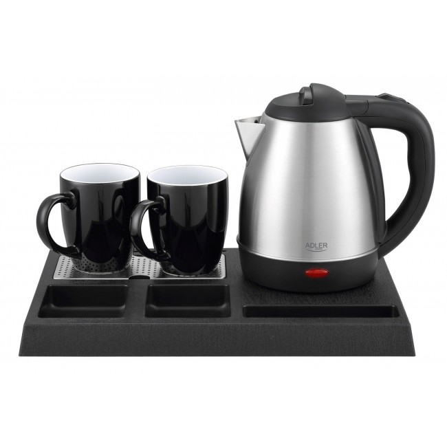Adler AD 1354 Hotel kettle stainless steel 1.2 L + tray with cups black, steel