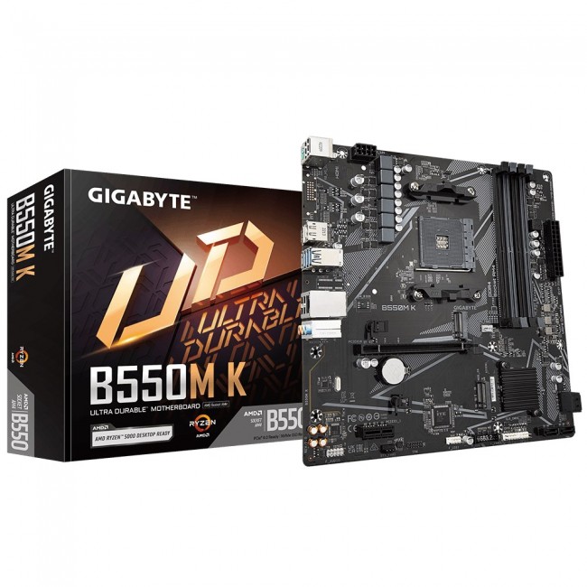 Gigabyte B550M K Motherboard - Supports AMD Ryzen 5000 Series AM4 CPUs, up to 4733MHz DDR4 (OC), 2xPCIe 3.0 M.2, GbE LAN, USB 3.2 Gen1 Gigabyte B550M K Motherboard - Supports AMD Ryzen 5000 Series AM4 CPUs, up to 4733MHz DDR4 (OC), 2xPCIe 3.0 M.2, GbE LAN, USB 3.2 Gen1