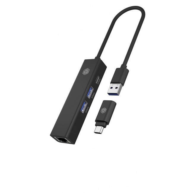ICY BOX IB-HUB1439-LAN Wired USB 3.2 Gen 1 (3.1 Gen 1) Type-A Black