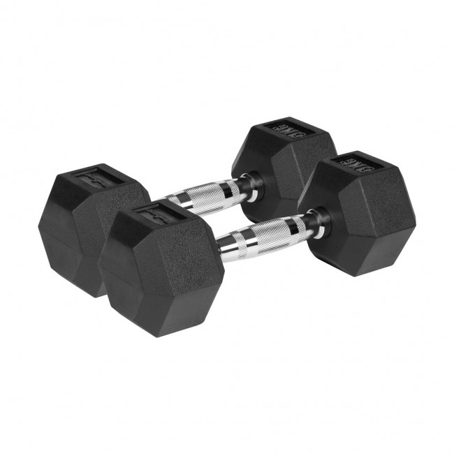 Rubberized cast iron dumbbells HEX 2x5 kg REBEL ACTIVE