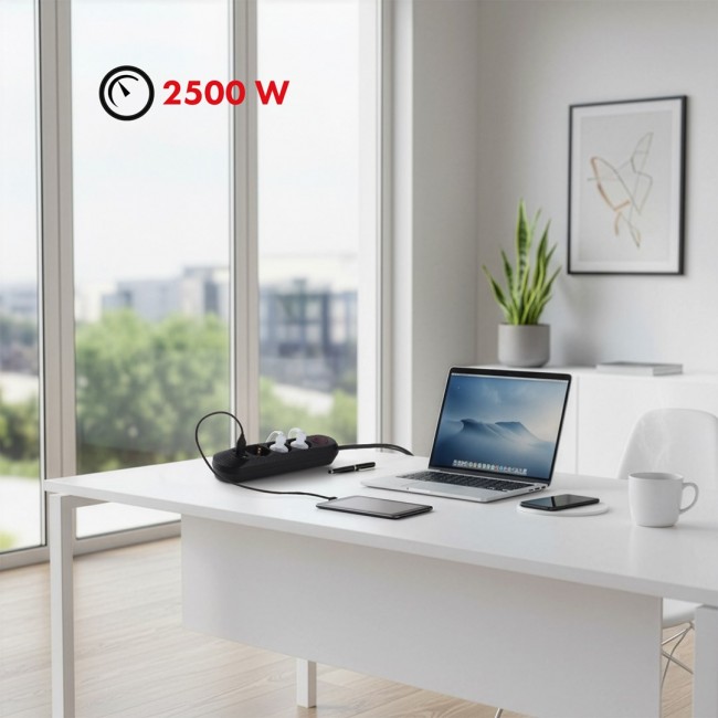 Maclean power strip, 3-socket extension cable + 3xUSB, 110-240V AC 50/60Hz, 2.1A max 2500W, 1.5m, black, MCE394 B Maclean power strip, 3-socket extension cable + 3xUSB, 110-240V AC 50/60Hz, 2.1A max 2500W, 1.5m, black, MCE394 B