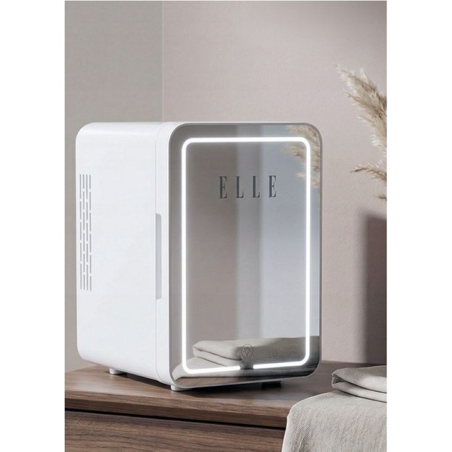 ELLE 6L white mini fridge with LED make-up mirror