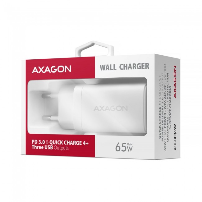 Axagon ACU-DPQ65W PD3.0 & QC4+ 3x OUTPUTS wall charger 65W