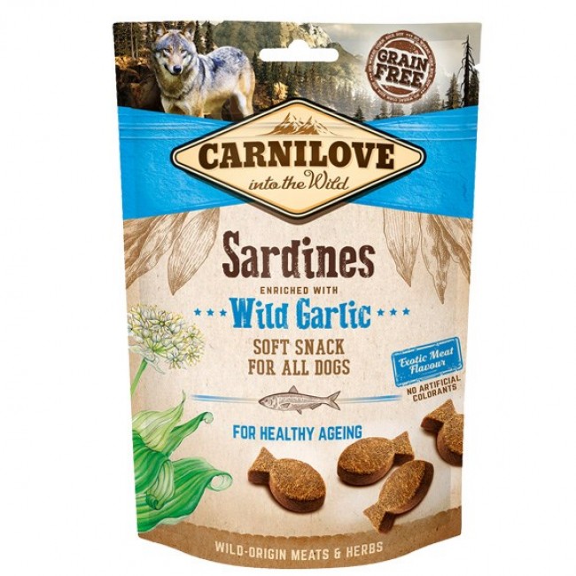 CARNILOVE Semi Moist Snack Sardines Enriched With Wild Garlic - Dog treat with sardines and garlic - 200 g CARNILOVE Semi Moist Snack Sardines Enriched With Wild Garlic - Dog treat with sardines and garlic - 200 g