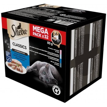 SHEBA Tray of Pate White Fish/Fish/Salmon/Tuna - wet cat food - 32x85 g