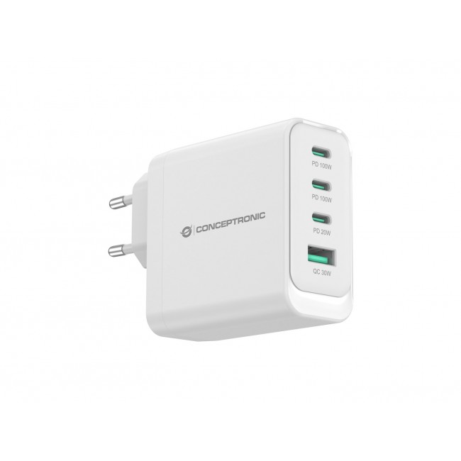 Conceptronic ALTHEA22W100 4-Port 100W GaN USB PD Charger, USB-C x 3, USB-A x 1, QC 3.0, PPS, PD 3.0
