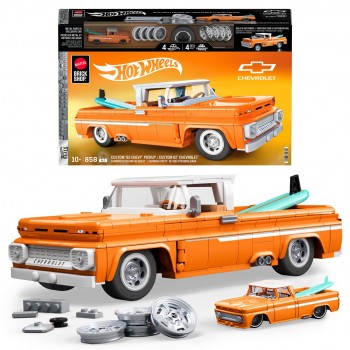 Mattel Brick Shop Hot Wheels Custom 62 Chevy Pickup Building Toy Kit (858 Pieces), for Collectors