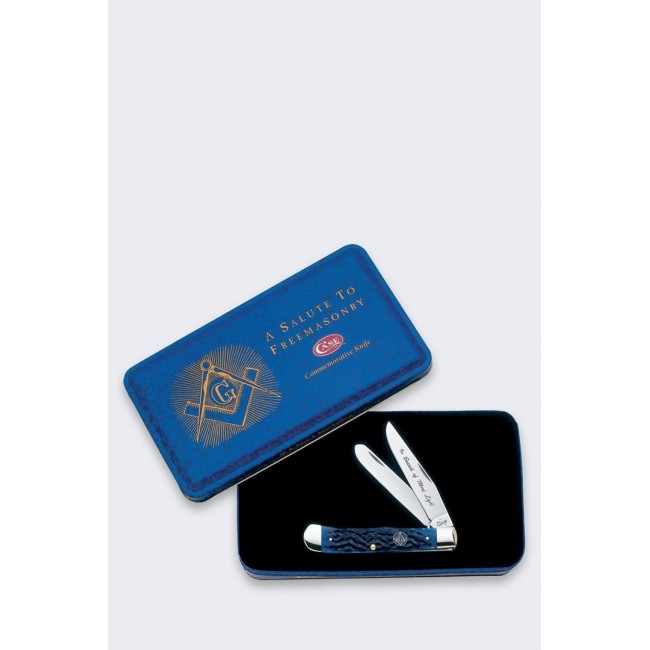 Case Masonic Trapper Pocket Knife SS Blue Bone Case Masonic Trapper Pocket Knife SS Blue Bone
