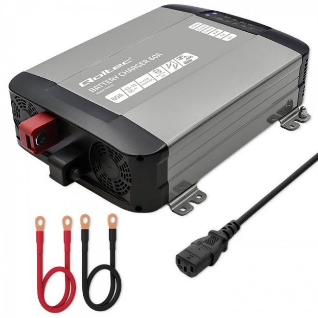 Qoltec Smart Professional Monolith Battery Charger for LiFePO4 AGM GEL SLA batteries | 60A | 12V | Fast charging