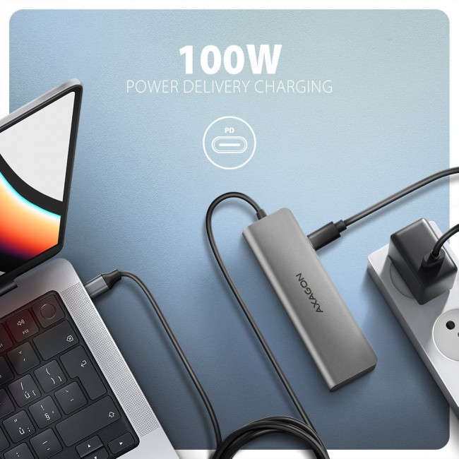 Axagon HMC-5H USB 5Gbps hub, 3x USB-A, HDMI 4k/30Hz, PD 100W, 100cm USB-C cable